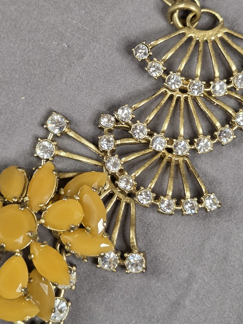 Vintage J.Crew Crystal Blizard Statement Necklace, Yellow Floral Rhinestone Bib
